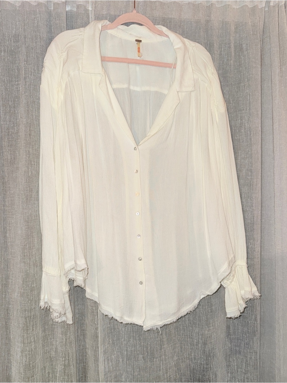 Free People Cream Button-Front Sheer Blouse